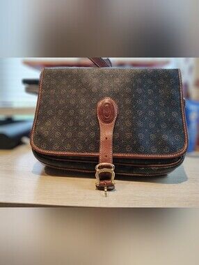 Pollini Brown Monogram Leather Crossbody Bag with Gold Hardware